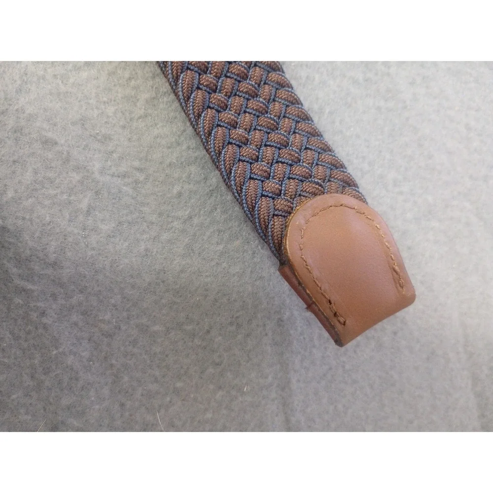 Tommy Bahama Braided Genuine Leather Trim Belt Blue Brown Size S / M Adjustable